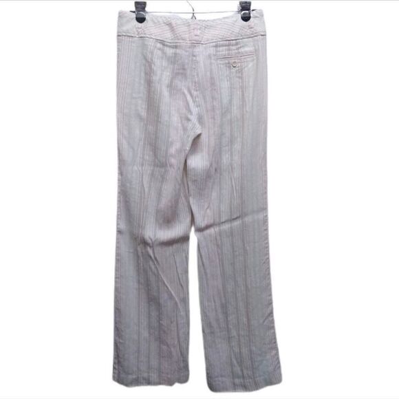 Express Pants Womens 4 Editor Linen Blend Wide Leg Trouser Striped Pink White - Picture 2 of 4
